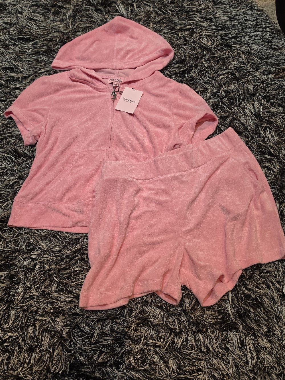 Juicy Couture Pink Velour Short Sleeve Hoodie & Shorts Set